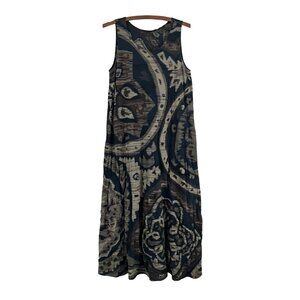 Jurgen Lehl Womens Navy Brown Beige Geometric Sleeveless Tie Back Maxi Dress M